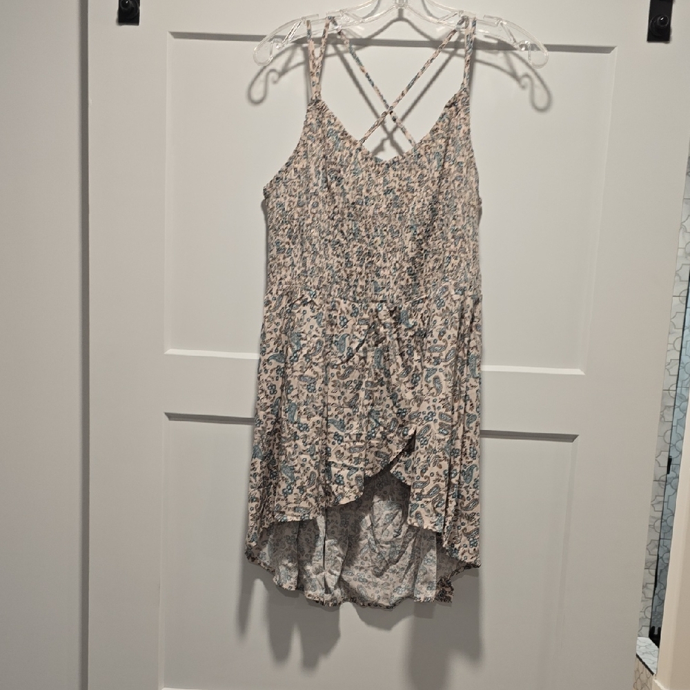 Maurices Cream and Blue Floral Tank Top with Crisscross Back